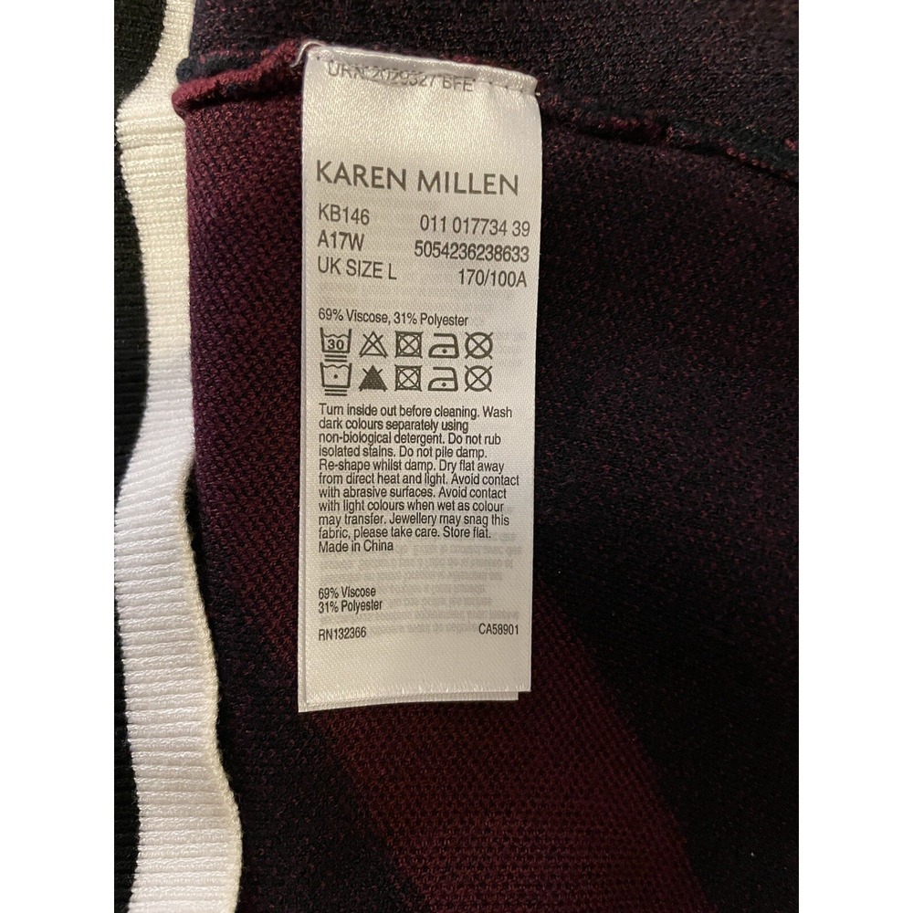 Karen Millen One-Shoulder Striped Knit Top in Black, Burgundy & Cream - Picture 6 of 7